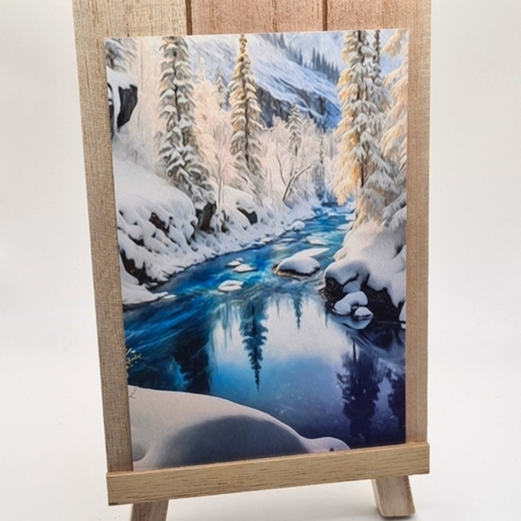 Winter Snowy‎ Stream Majestic Landscape Art Watercolor Oil Painting Print - Picture 4 of 8